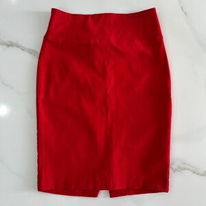 SOLID RED MIDI PENCIL SKIRT BACK SLIT SZ M STRECHY HIGT WAITS